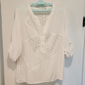 Womens Solitaire White Eyelet Blouse